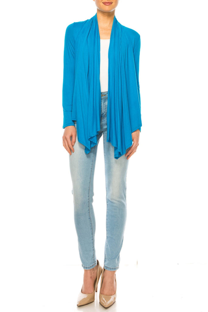 Women's Asymmetric Hem Cardigan with Draped Neck and Open Front FashionJOA