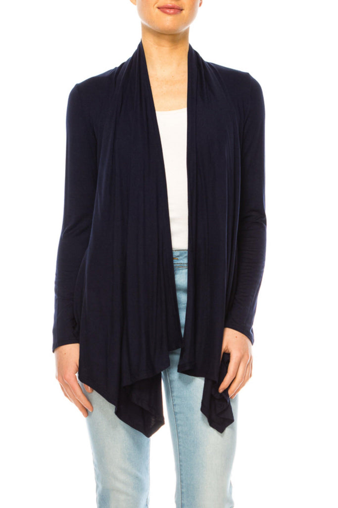 Women's Asymmetric Hem Cardigan with Draped Neck and Open Front FashionJOA