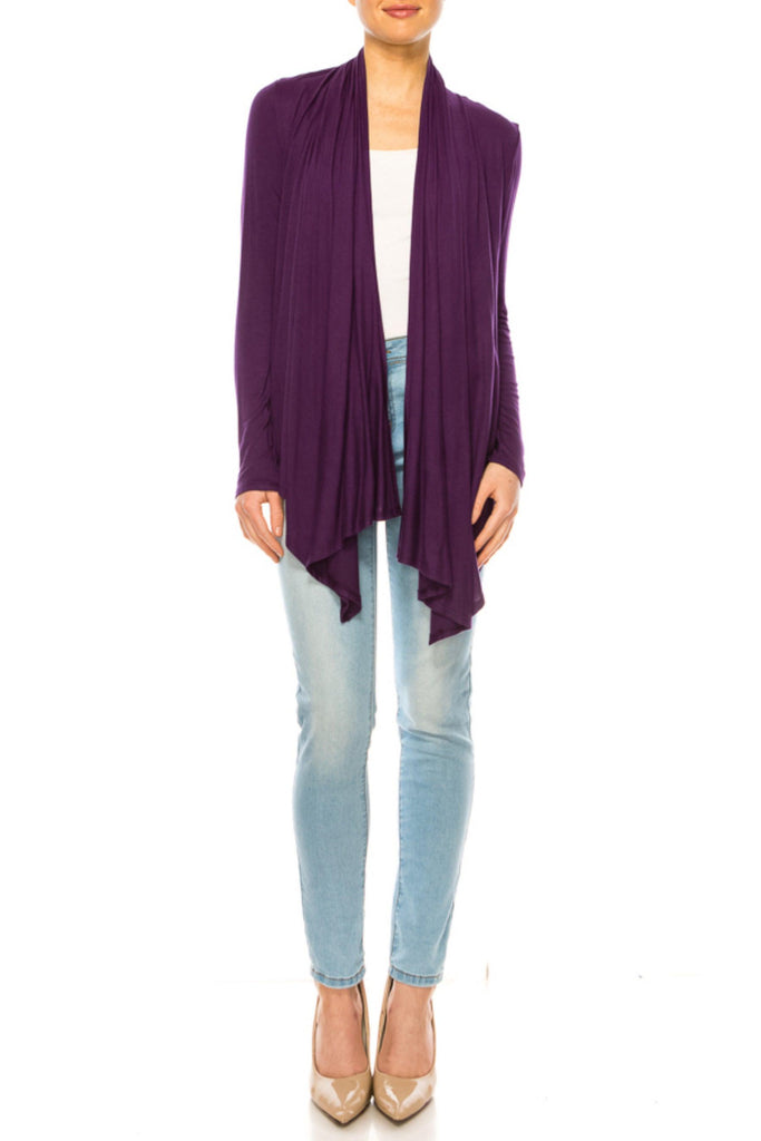 Women's Asymmetric Hem Cardigan with Draped Neck and Open Front FashionJOA