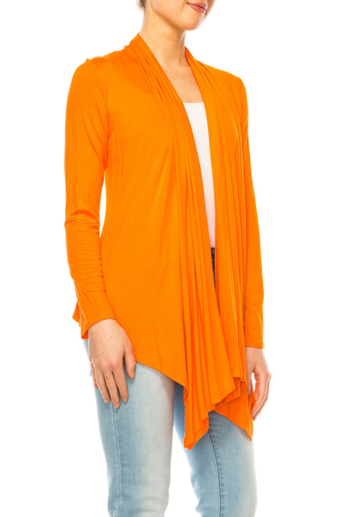 Women's Asymmetric Hem Cardigan with Draped Neck and Open Front FashionJOA