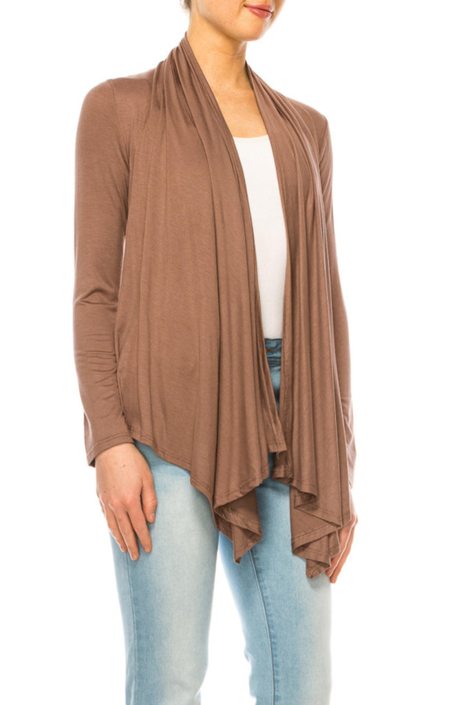 Women's Asymmetric Hem Cardigan with Draped Neck and Open Front FashionJOA