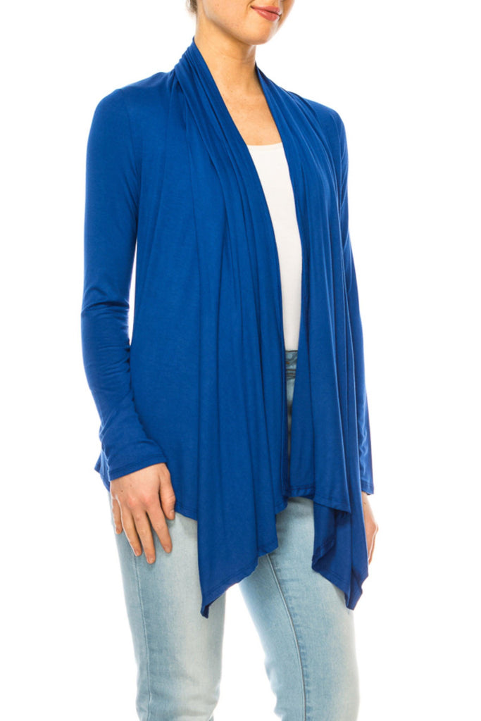 Women's Asymmetric Hem Cardigan with Draped Neck and Open Front FashionJOA