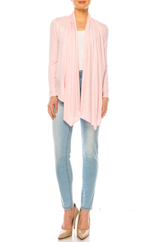 Women's Asymmetric Hem Cardigan with Draped Neck and Open Front FashionJOA
