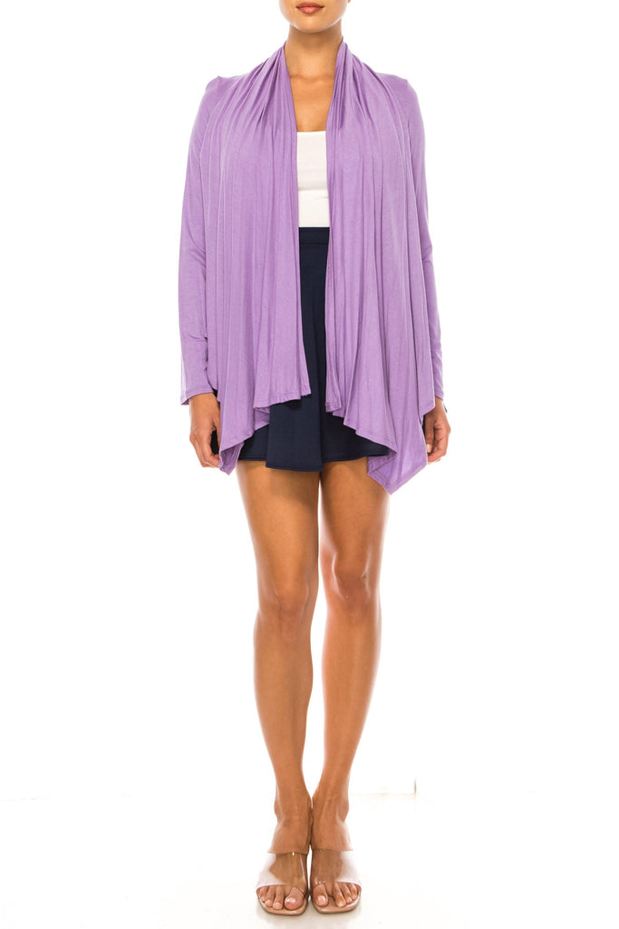 Women's Asymmetric Hem Cardigan with Draped Neck and Open Front FashionJOA