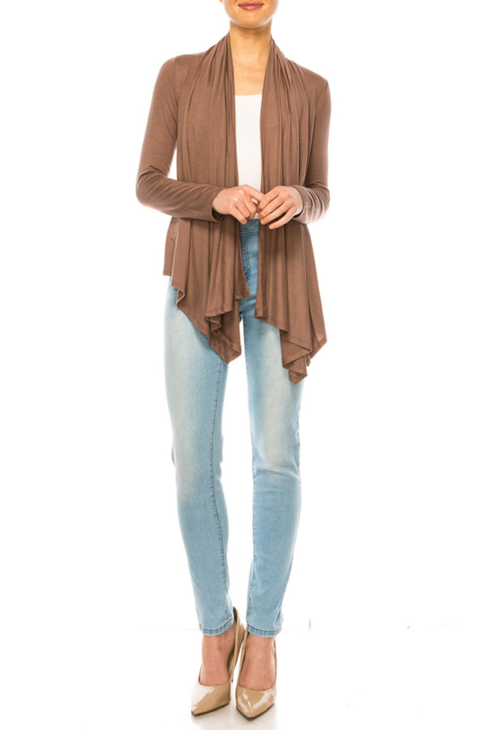 Women's Asymmetric Hem Cardigan with Draped Neck and Open Front FashionJOA