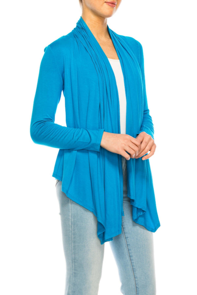 Women's Asymmetric Hem Cardigan with Draped Neck and Open Front FashionJOA