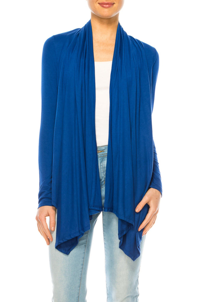 Women's Asymmetric Hem Cardigan with Draped Neck and Open Front FashionJOA