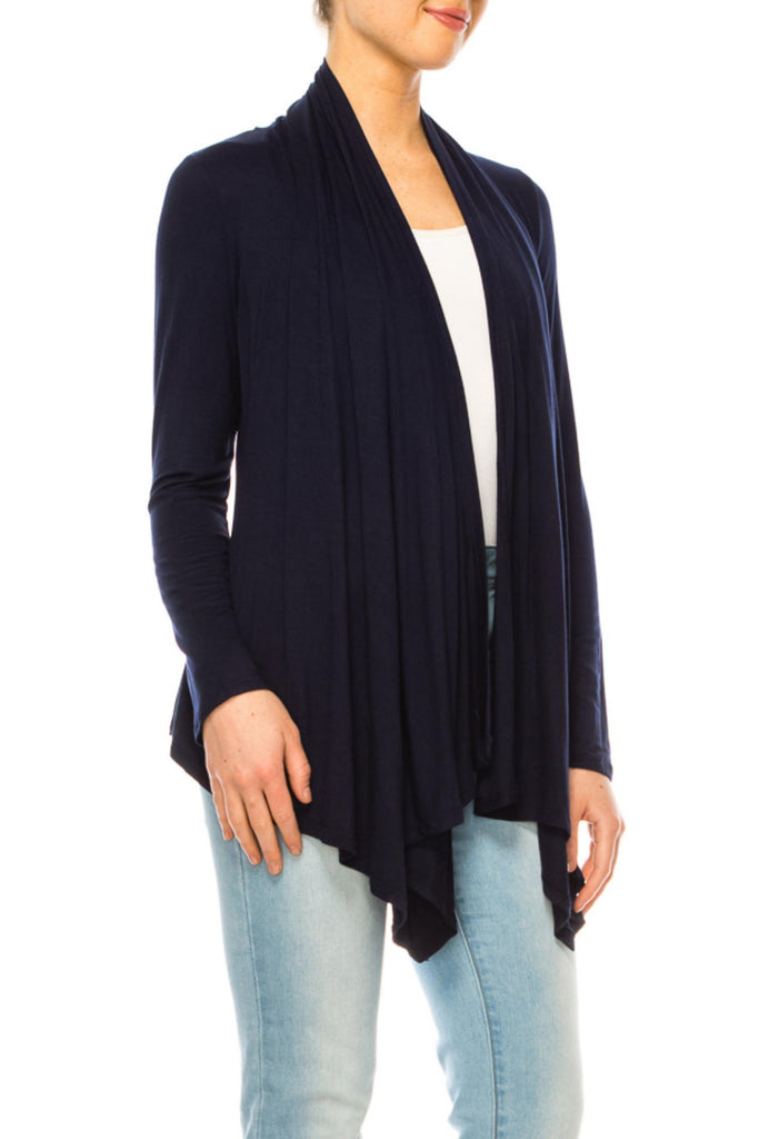 Women's Asymmetric Hem Cardigan with Draped Neck and Open Front FashionJOA