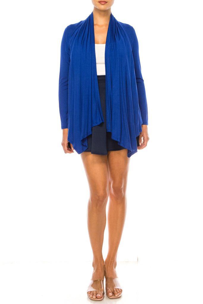 Women's Asymmetric Hem Cardigan with Draped Neck and Open Front FashionJOA