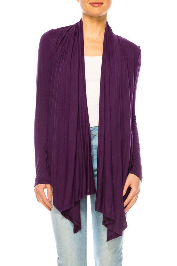 Women's Asymmetric Hem Cardigan with Draped Neck and Open Front FashionJOA