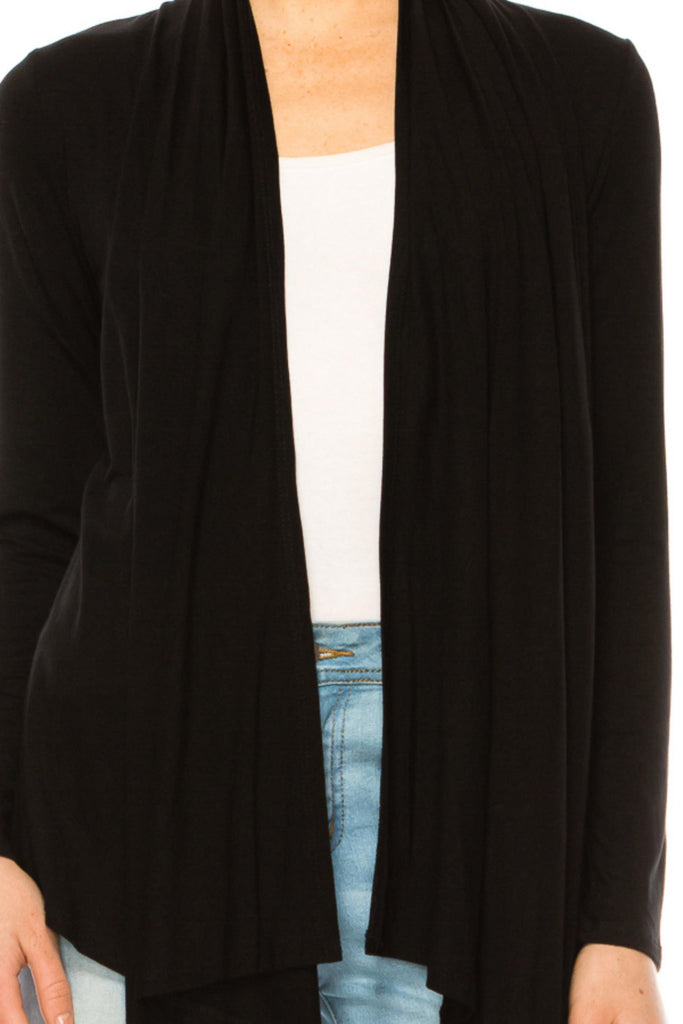 Women's Asymmetric Hem Cardigan with Draped Neck and Open Front FashionJOA