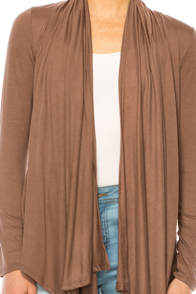 Women's Asymmetric Hem Cardigan with Draped Neck and Open Front FashionJOA