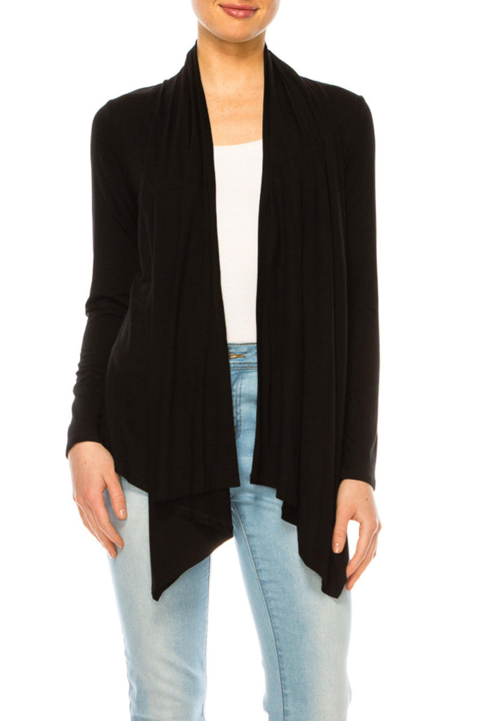 Women's Asymmetric Hem Cardigan with Draped Neck and Open Front FashionJOA