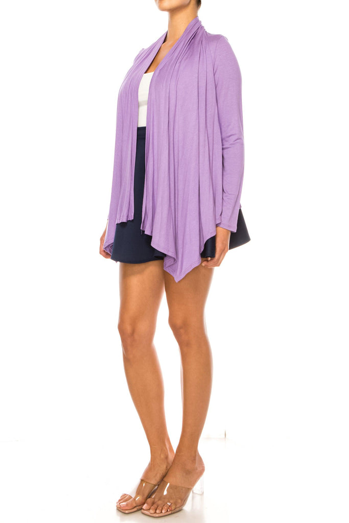 Women's Asymmetric Hem Cardigan with Draped Neck and Open Front FashionJOA