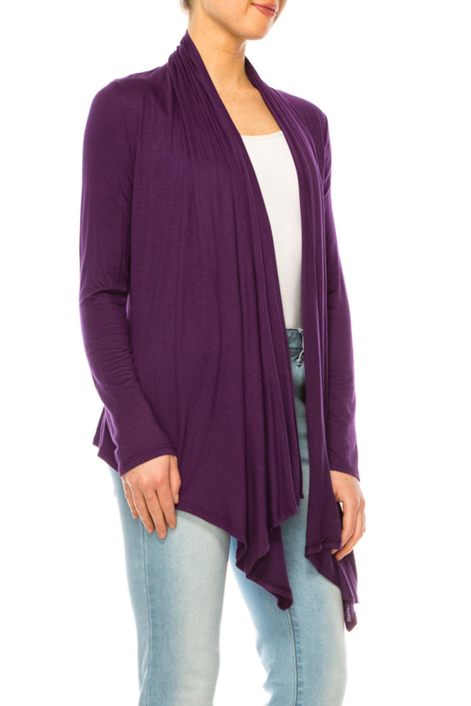 Women's Asymmetric Hem Cardigan with Draped Neck and Open Front FashionJOA