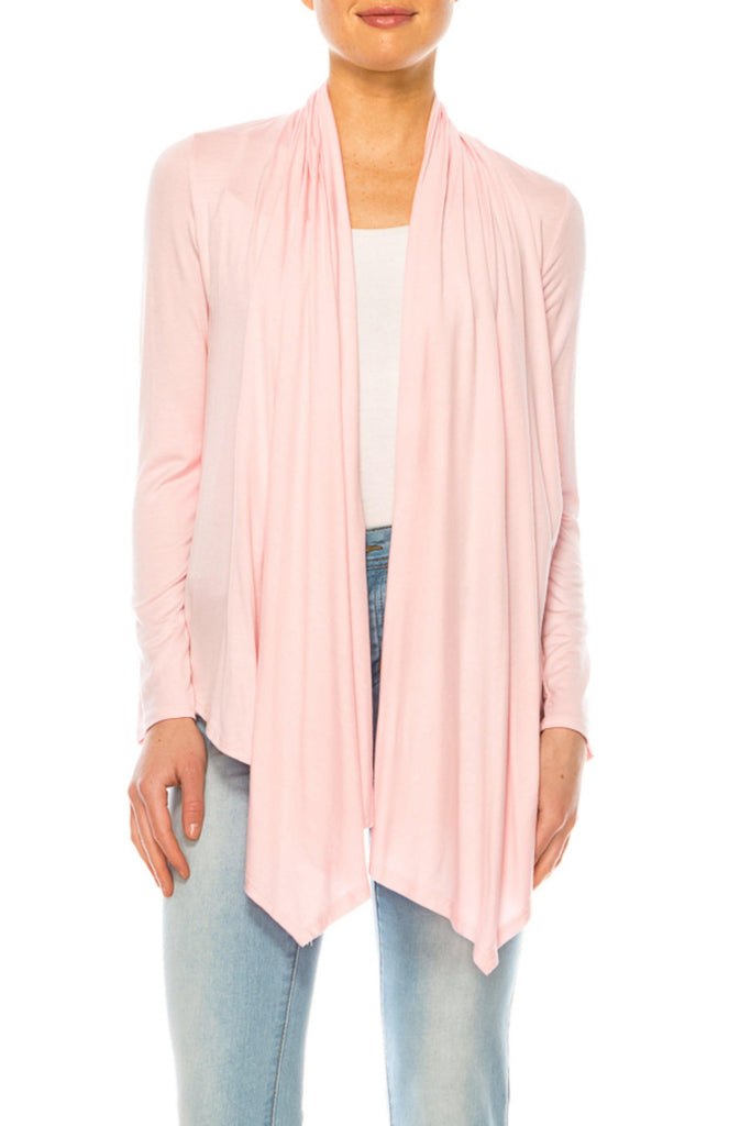 Women's Asymmetric Hem Cardigan with Draped Neck and Open Front FashionJOA