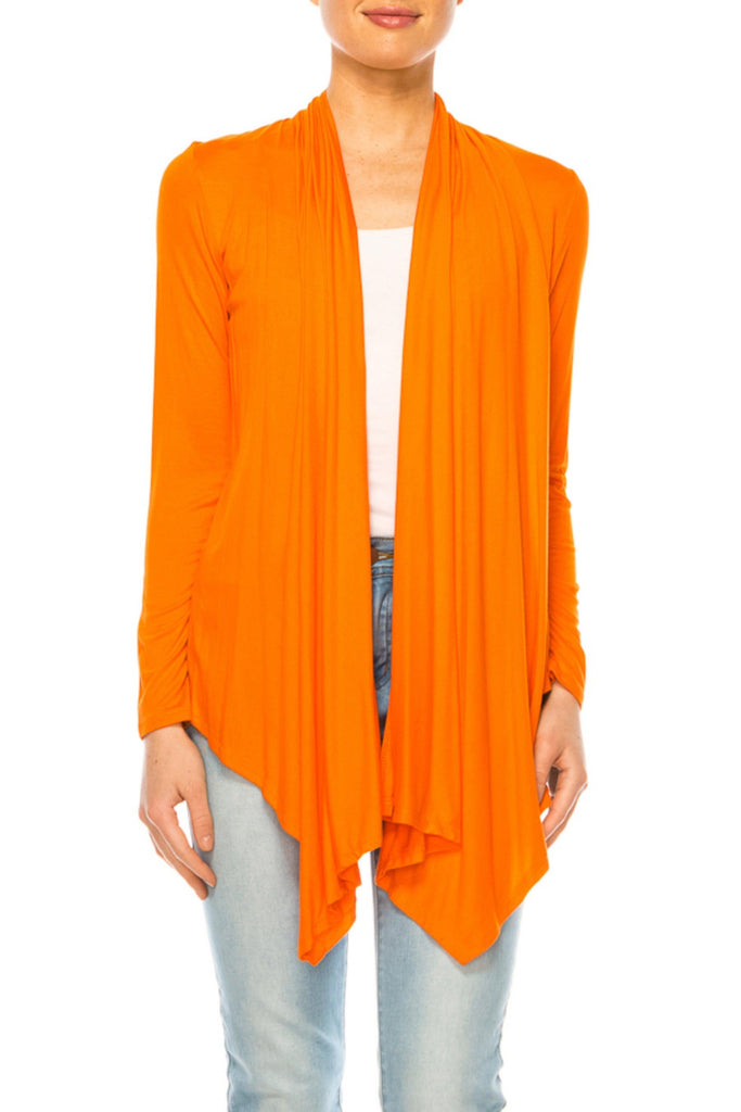Women's Asymmetric Hem Cardigan with Draped Neck and Open Front FashionJOA