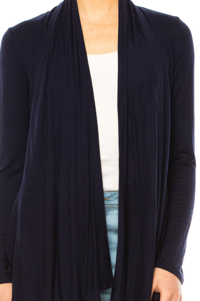 Women's Asymmetric Hem Cardigan with Draped Neck and Open Front FashionJOA