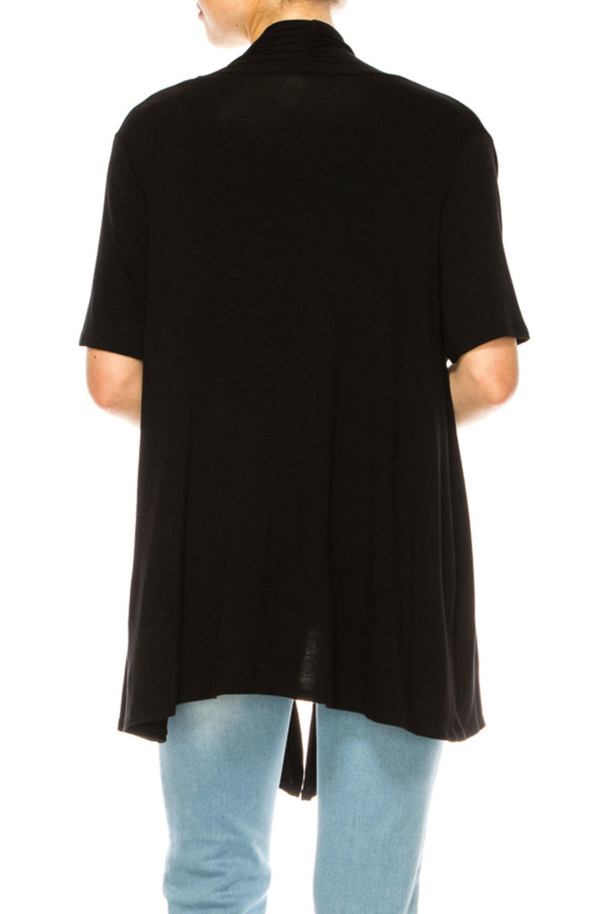 Women's Asymmetrical Hem Solid Cardigan with Short Sleeves FashionJOA