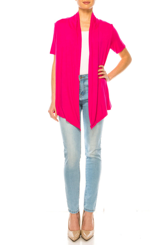 Women's Asymmetrical Hem Solid Cardigan with Short Sleeves FashionJOA