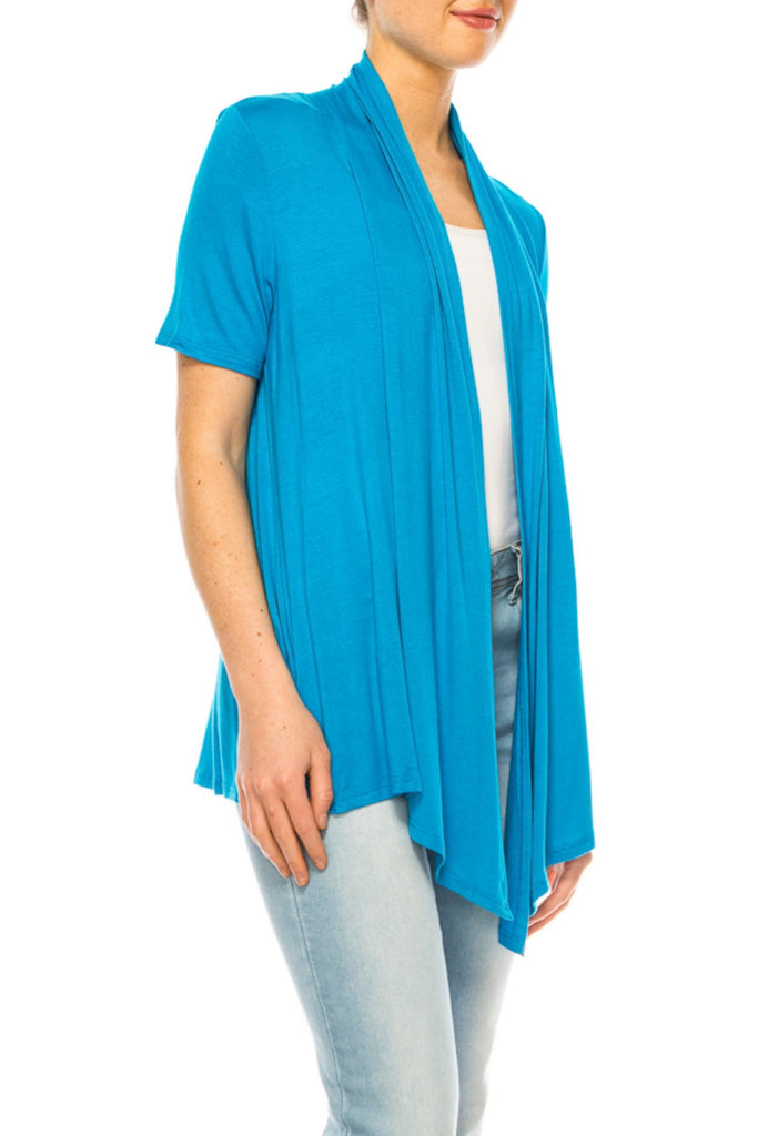 Women's Asymmetrical Hem Solid Cardigan with Short Sleeves FashionJOA