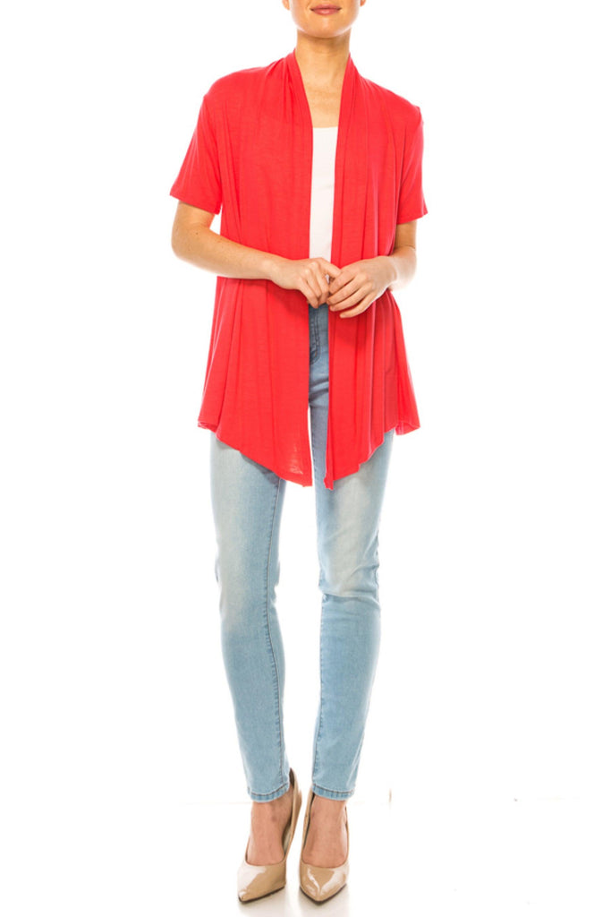 Women's Asymmetrical Hem Solid Cardigan with Short Sleeves FashionJOA