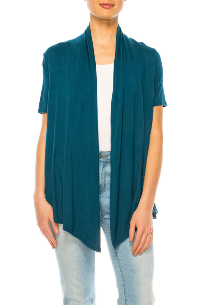 Women's Asymmetrical Hem Solid Cardigan with Short Sleeves FashionJOA