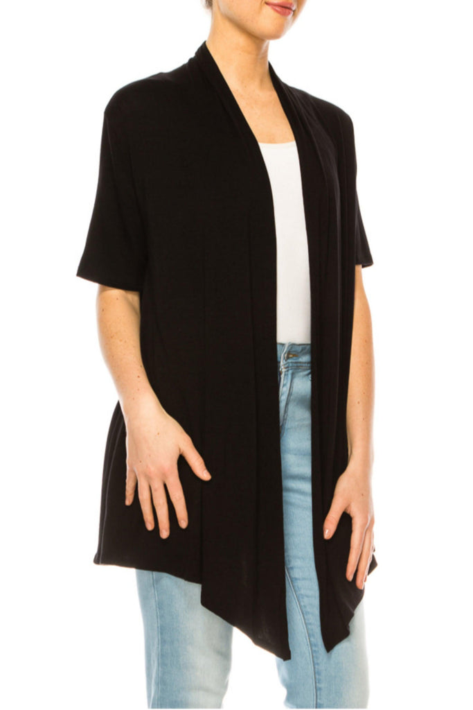 Women's Asymmetrical Hem Solid Cardigan with Short Sleeves FashionJOA