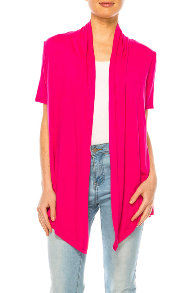 Women's Asymmetrical Hem Solid Cardigan with Short Sleeves FashionJOA