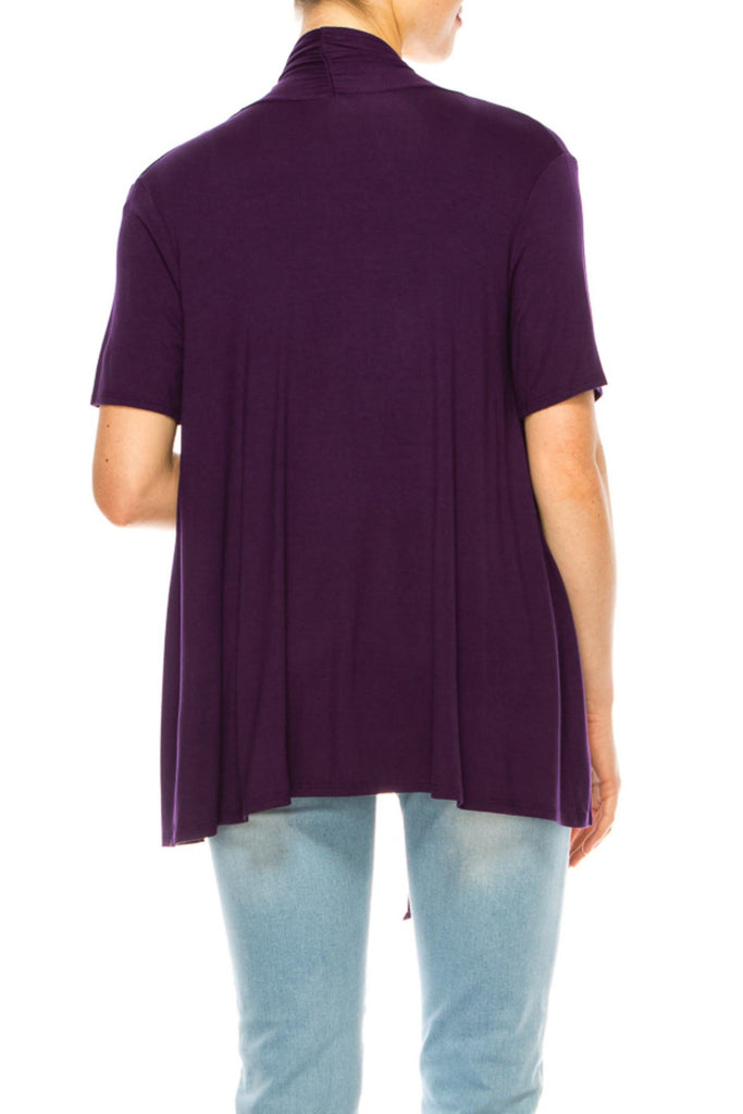 Women's Asymmetrical Hem Solid Cardigan with Short Sleeves FashionJOA