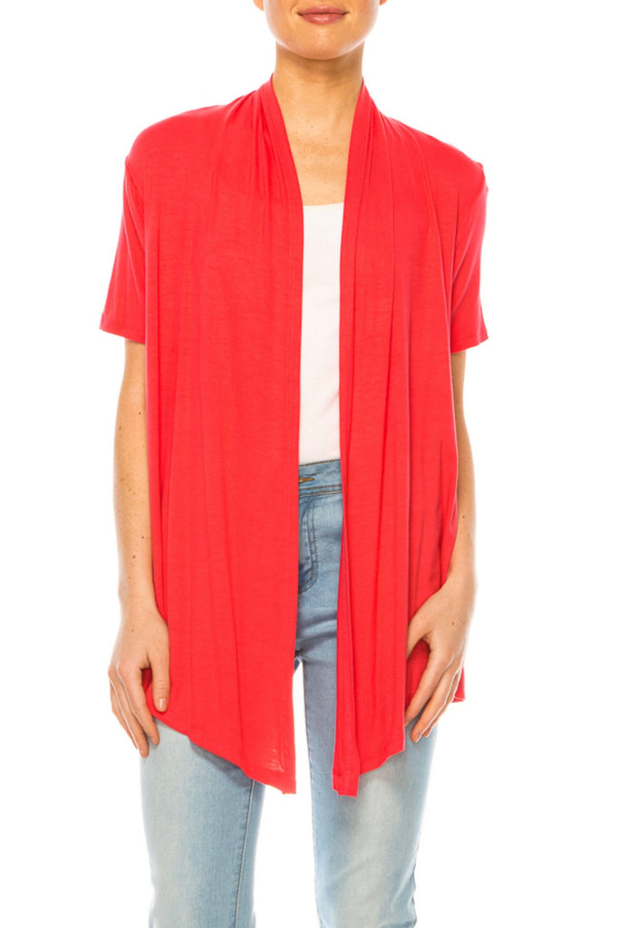 Women's Asymmetrical Hem Solid Cardigan with Short Sleeves FashionJOA