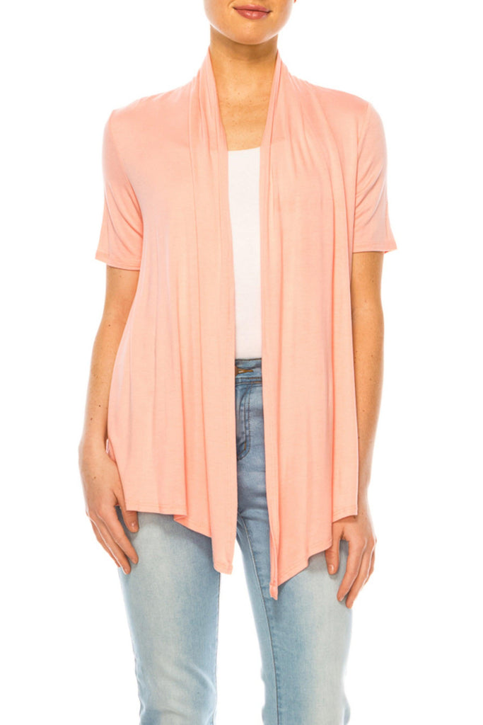 Women's Asymmetrical Hem Solid Cardigan with Short Sleeves FashionJOA