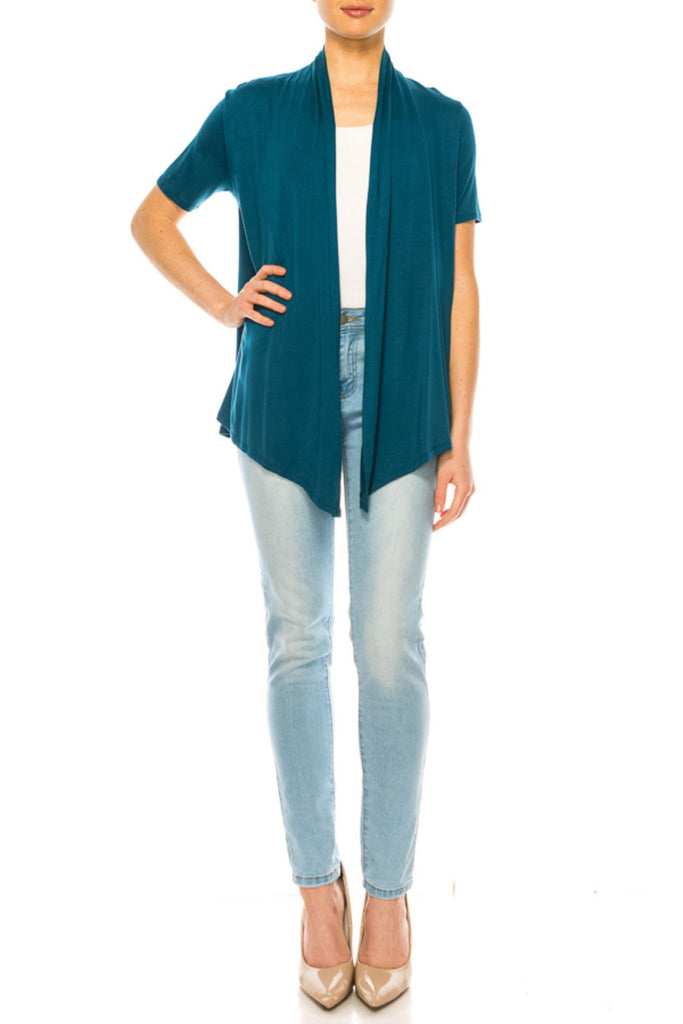 Women's Asymmetrical Hem Solid Cardigan with Short Sleeves FashionJOA