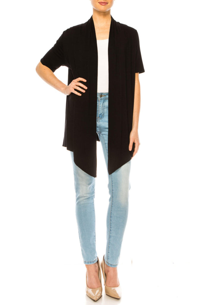 Women's Asymmetrical Hem Solid Cardigan with Short Sleeves FashionJOA