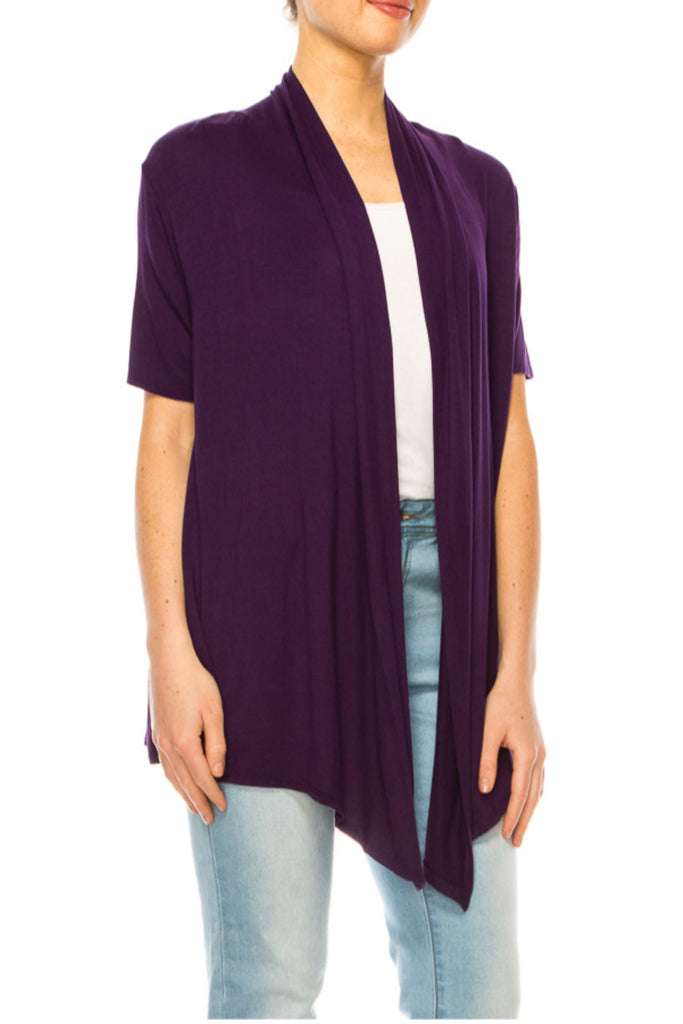 Women's Asymmetrical Hem Solid Cardigan with Short Sleeves FashionJOA