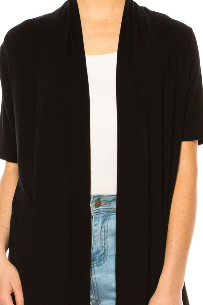 Women's Asymmetrical Hem Solid Cardigan with Short Sleeves FashionJOA