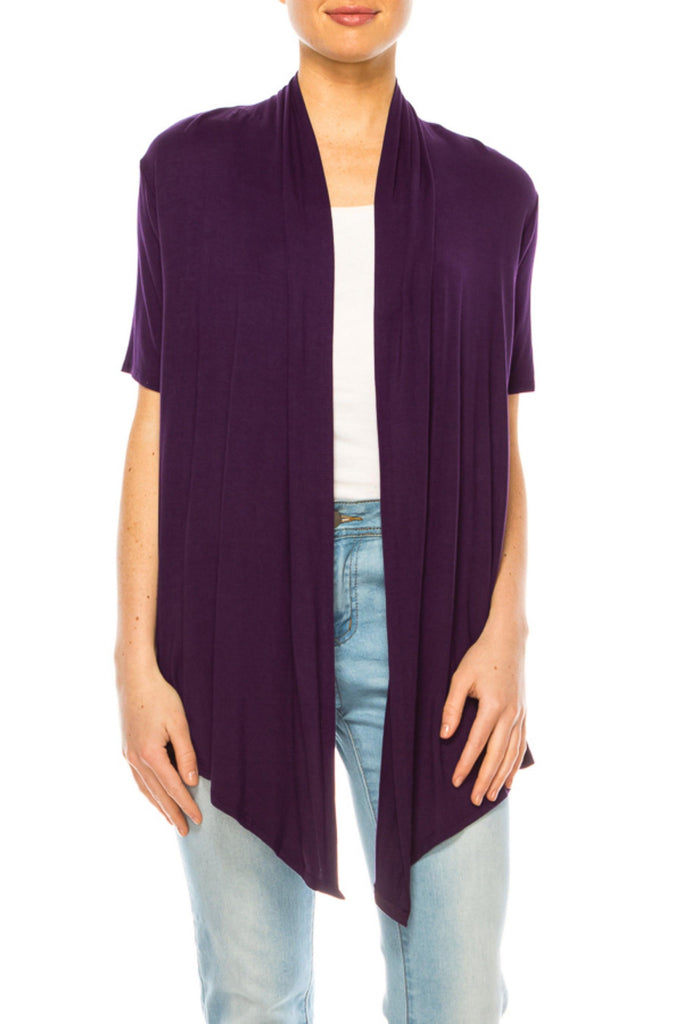 Women's Asymmetrical Hem Solid Cardigan with Short Sleeves FashionJOA