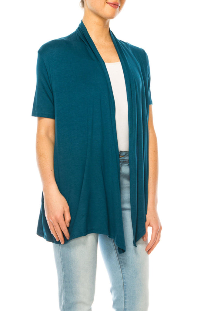 Women's Asymmetrical Hem Solid Cardigan with Short Sleeves FashionJOA