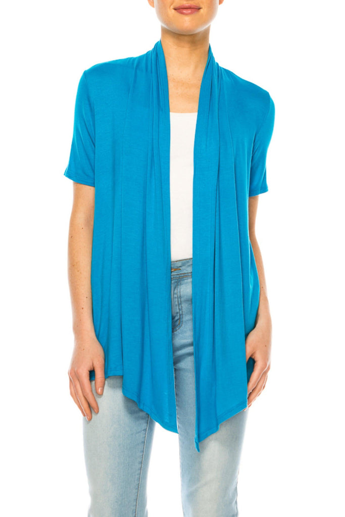 Women's Asymmetrical Hem Solid Cardigan with Short Sleeves FashionJOA