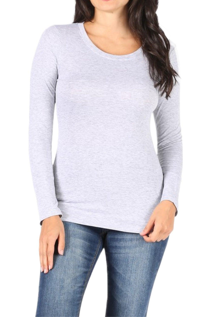 Women's Basic Long Sleeve Round Neck Tee FashionJOA