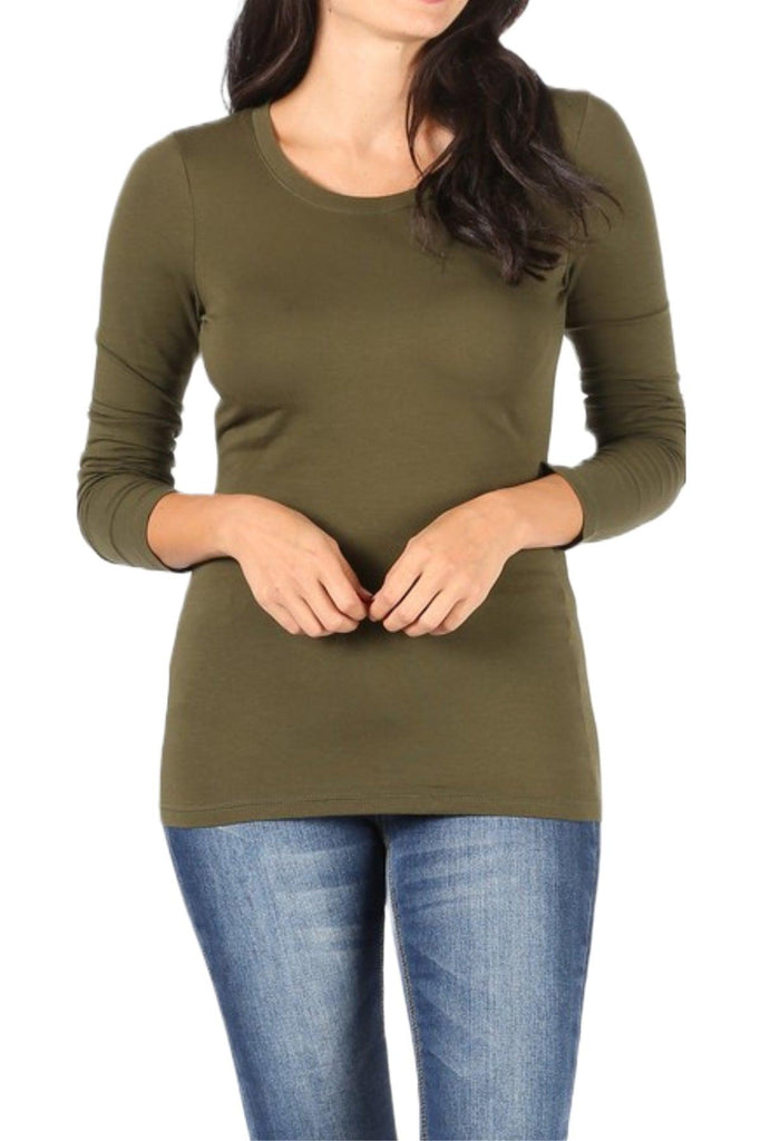 Women's Basic Long Sleeve Round Neck Tee FashionJOA