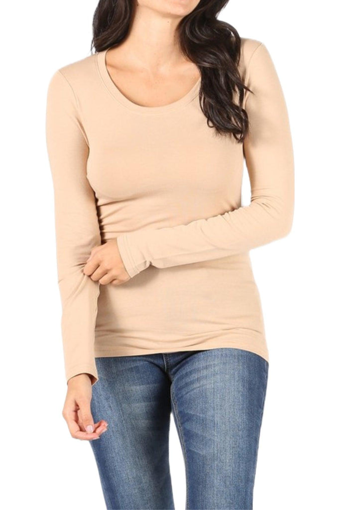 Women's Basic Long Sleeve Round Neck Tee FashionJOA