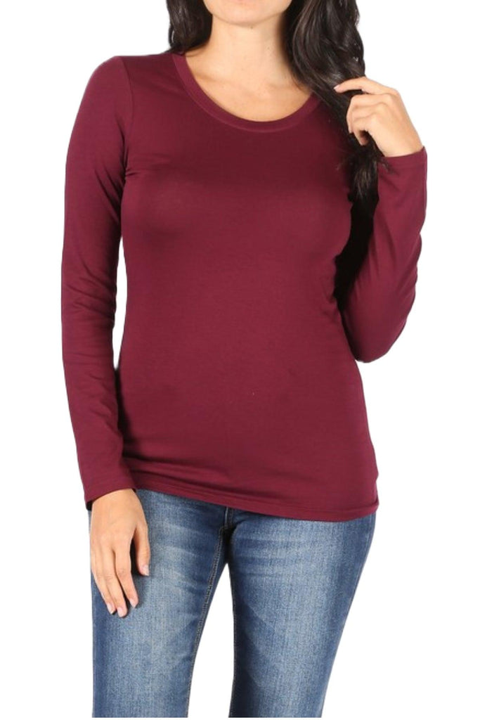 Women's Basic Long Sleeve Round Neck Tee FashionJOA