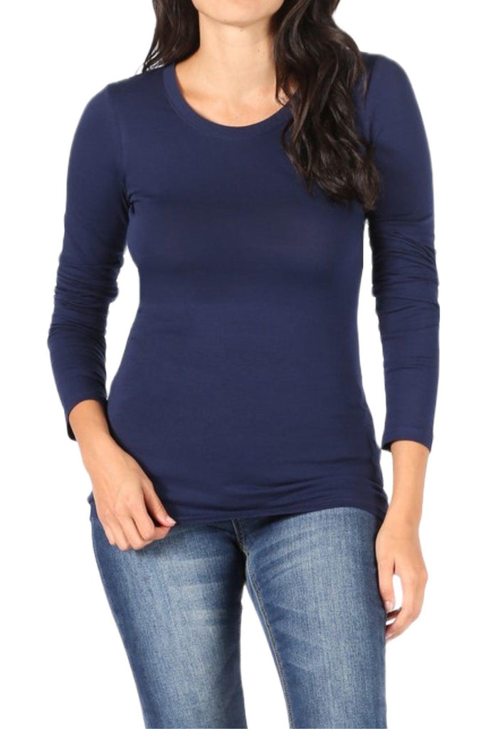 Women's Basic Long Sleeve Round Neck Tee FashionJOA