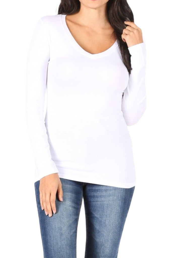 Women's Basic Long Sleeve V-Neck Tee FashionJOA