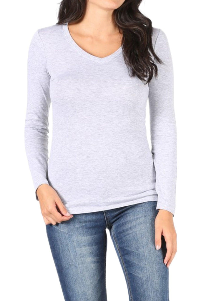 Women's Basic Long Sleeve V-Neck Tee FashionJOA