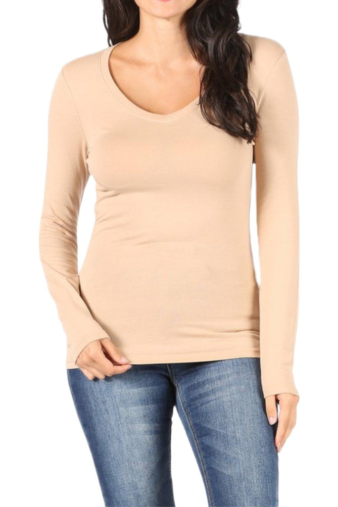 Women's Basic Long Sleeve V-Neck Tee FashionJOA