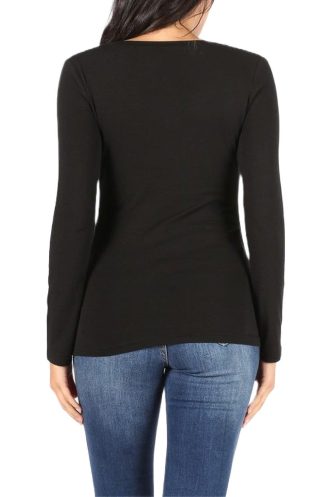 Women's Basic Long Sleeve V-Neck Tee FashionJOA