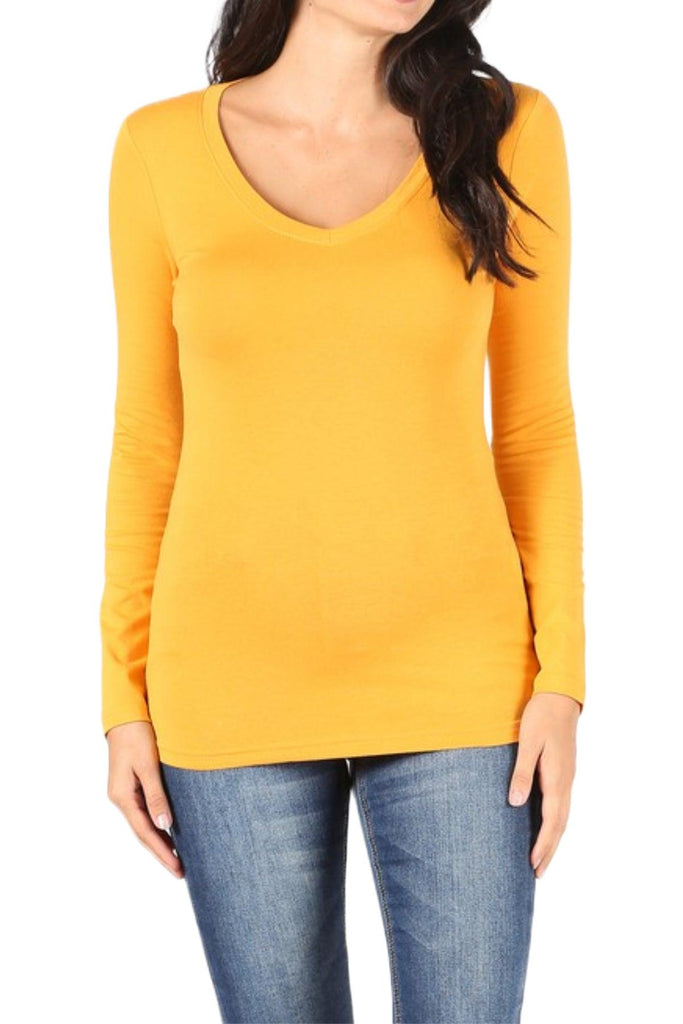 Women's Basic Long Sleeve V-Neck Tee FashionJOA