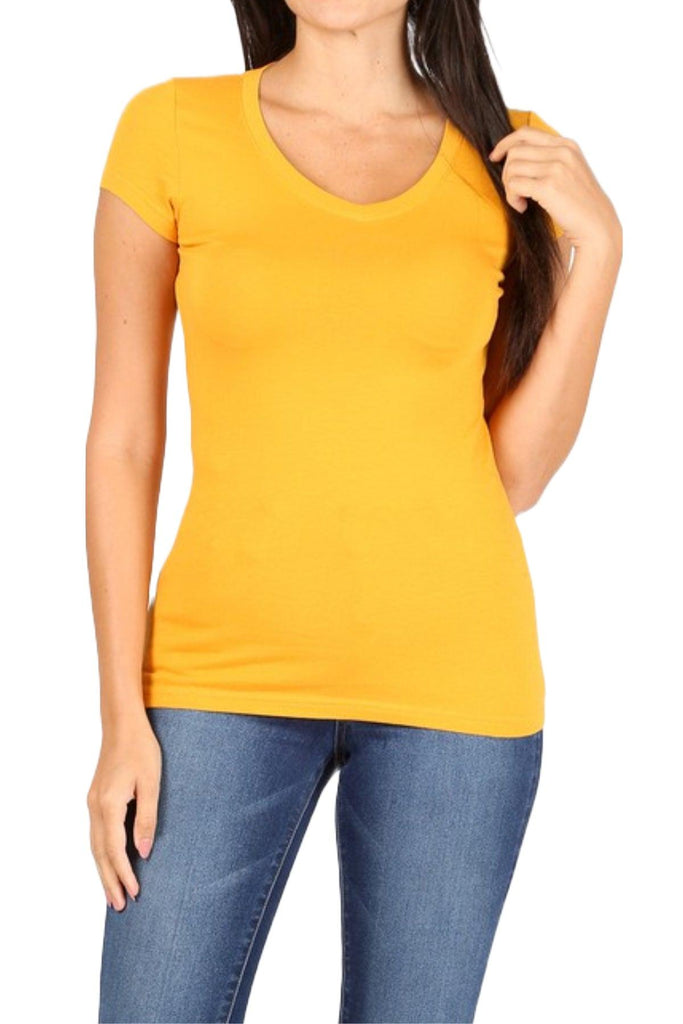 Women's Basic Short Sleeve V Neck T-Shirt Top FashionJOA